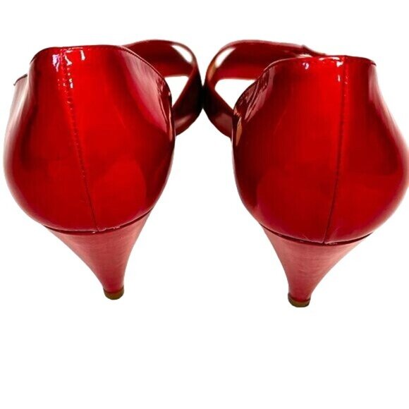 Rupert Sanderson Women Red Patent Leather Peep Toe Kitten Heel Pumps Sz 8 M EUC - Picture 3 of 10